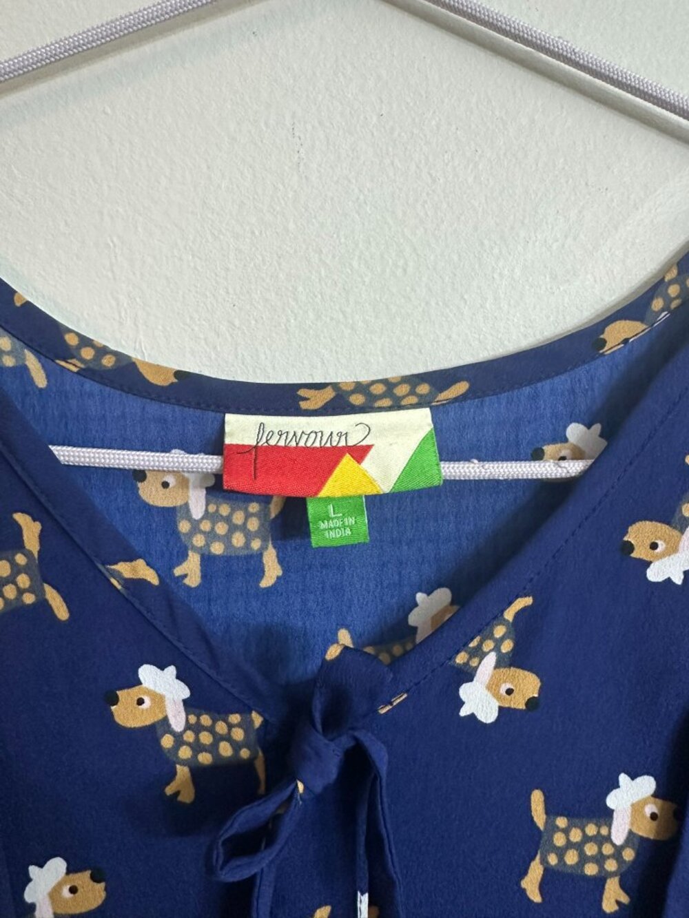 ModCloth Fervour Parisian Dog Print Dress Blue Large Novelty Retro A-Line - Picture 4 of 9